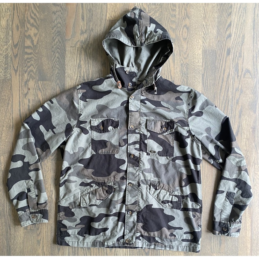 Oakley Camouflage Button Up Green/Black Men's Size XL Hooded